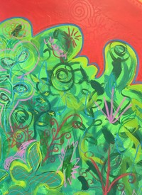Detail of the mural being painted by UT students and grade-school children in the Maynard Elementary School library.